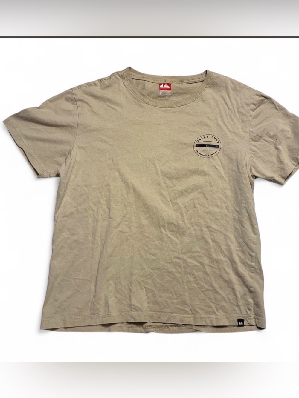Quiksilver Men's Tan Crewneck Logo Graphic Tee Size M